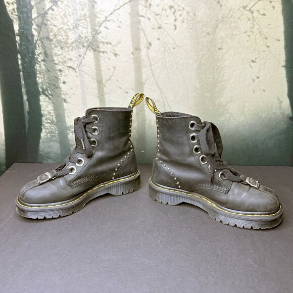 Dr Martens Gomez Combat Ankle Boots Black Moldova Leather Studded US 7 RARE - Picture 8 of 12